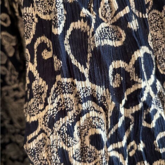 Vintage 90s maxi broomstick skirt navy blue floral crepe rayon - Picture 4 of 6